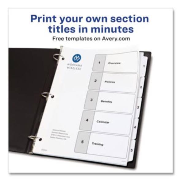 Customizable Toc Ready Index Black And White Dividers, 5-Tab, 1 To 5, 11 x 8.5, 1 Set
