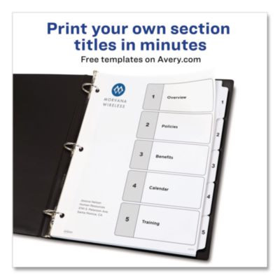 Customizable Toc Ready Index Black And White Dividers, 5-Tab, 1 To 5, 11 x 8.5, 1 Set