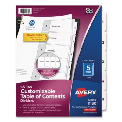 Customizable Toc Ready Index Black And White Dividers, 5-Tab, 1 To 5, 11 x 8.5, 1 Set