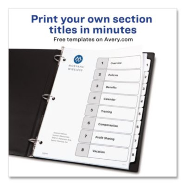 Customizable Toc Ready Index Black And White Dividers, 8-Tab, 1 To 8, 11 x 8.5, 1 Set