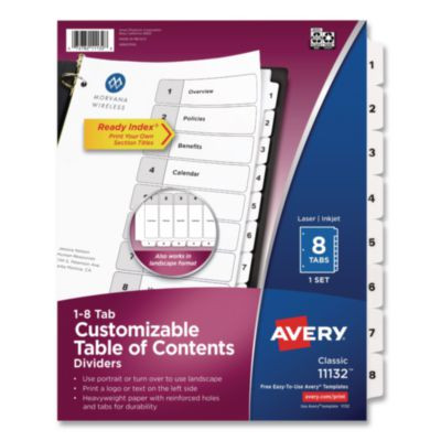 Customizable Toc Ready Index Black And White Dividers, 8-Tab, 1 To 8, 11 x 8.5, 1 Set