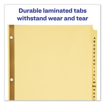 Preprinted Laminated Tab Dividers With Gold Reinforced Binding Edge, 25-Tab, A To Z, 11 x 8.5, Buff, 1 Set