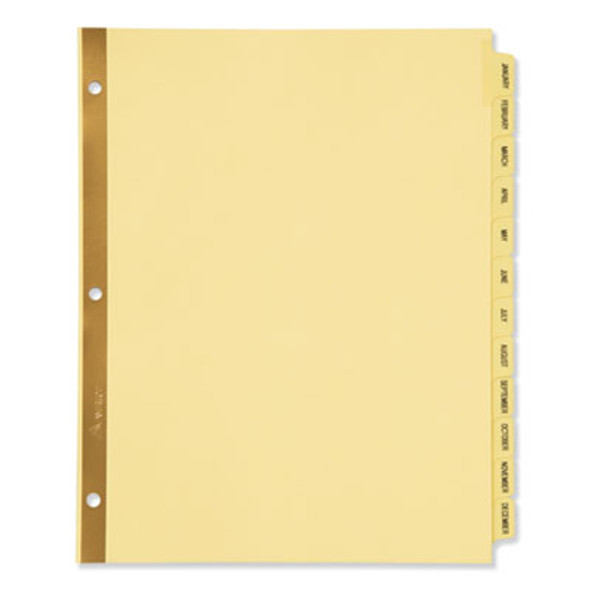 Preprinted Laminated Tab Dividers With Gold Reinforced Binding Edge, 12-Tab, Jan. To Dec., 11 x 8.5, Buff, 1 Set