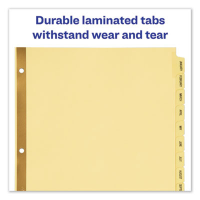 Preprinted Laminated Tab Dividers With Gold Reinforced Binding Edge, 12-Tab, Jan. To Dec., 11 x 8.5, Buff, 1 Set