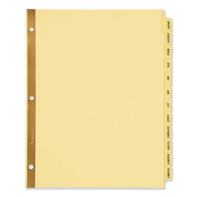 Preprinted Laminated Tab Dividers With Gold Reinforced Binding Edge, 12-Tab, Jan. To Dec., 11 x 8.5, Buff, 1 Set