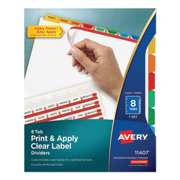 Print And Apply Index Maker Clear Label Dividers, 8-Tab, Color Tabs, 11 x 8.5, White, Traditional Color Tabs, 1 Set