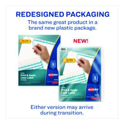 Print And Apply Index Maker Clear Label Dividers With Printable Label Strip And White Tabs, 5-Tab, 11 X 8.5, White, 1 Set