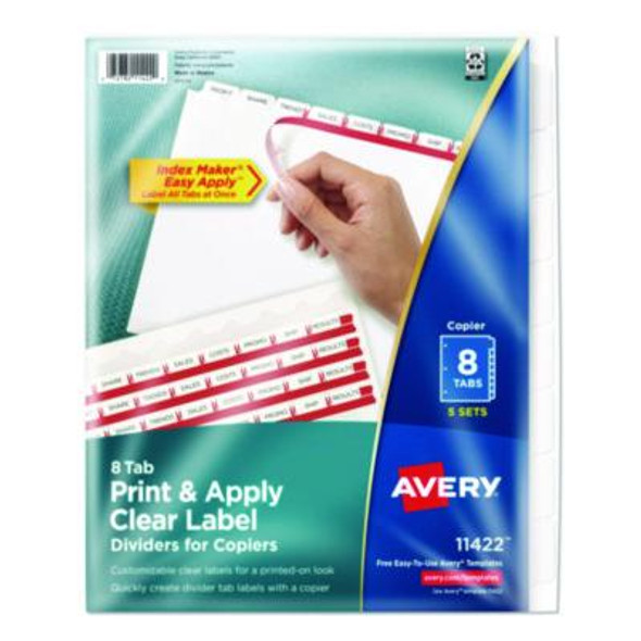 Print And Apply Index Maker Clear Label Dividers, Copiers, 8-Tab, 11 x 8.5, White, 5 Sets