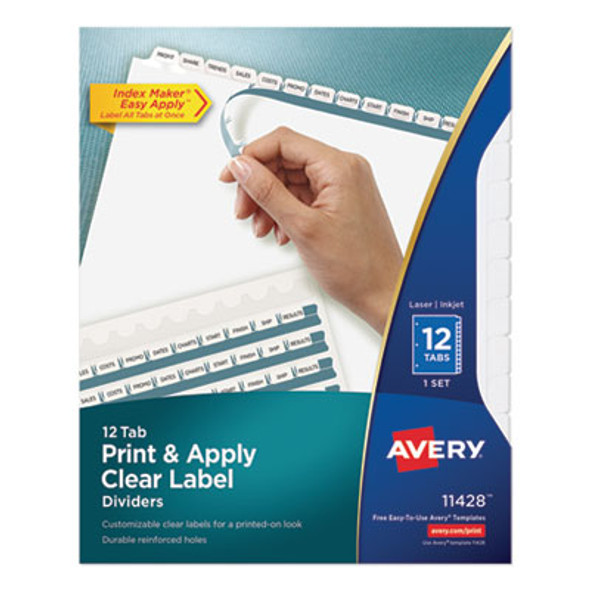 Print And Apply Index Maker Clear Label Dividers, 12-Tab, White Tabs, 11 x 8.5, White, 1 Set