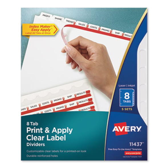 Print And Apply Index Maker Clear Label Dividers, 8-Tab, 11 x 8.5, White, 5 Sets