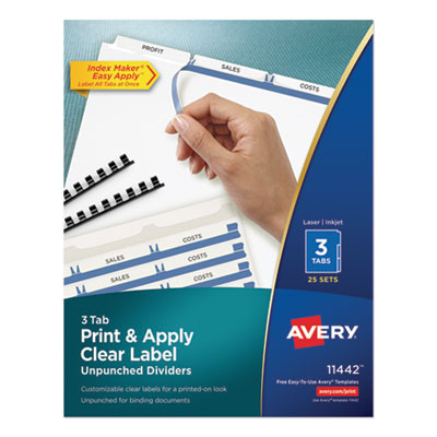 Print And Apply Index Maker Clear Label Unpunched Dividers, 3-Tab, 11 x 8.5, White, 25 Sets