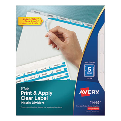 Print And Apply Index Maker Clear Label Plastic Dividers w/Printable Label Strip, 5-Tab, 11 x 8.5, Frosted Clear Tabs, 1 Set