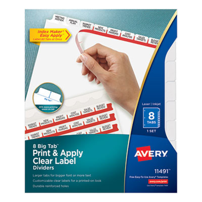 Print And Apply Index Maker Clear Label Dividers, Big Tab, 8-Tab, 11 x 8.5, White, 1 Set