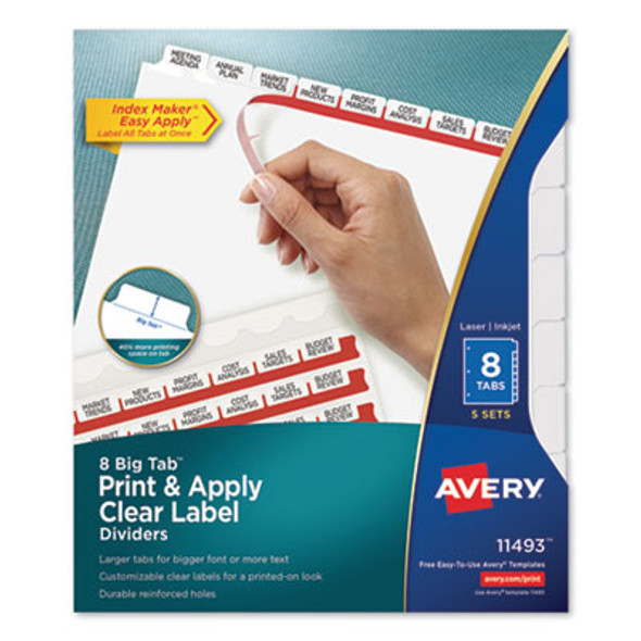 Print And Apply Index Maker Clear Label Dividers, Big Tab, 8-Tab, 11 x 8.5, White, 5 Sets