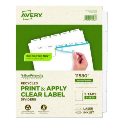 Index Maker Ecofriendly Print And Apply Clear Label Dividers With White Tabs, 5-Tab, 11 X 8.5, White, 5 Sets