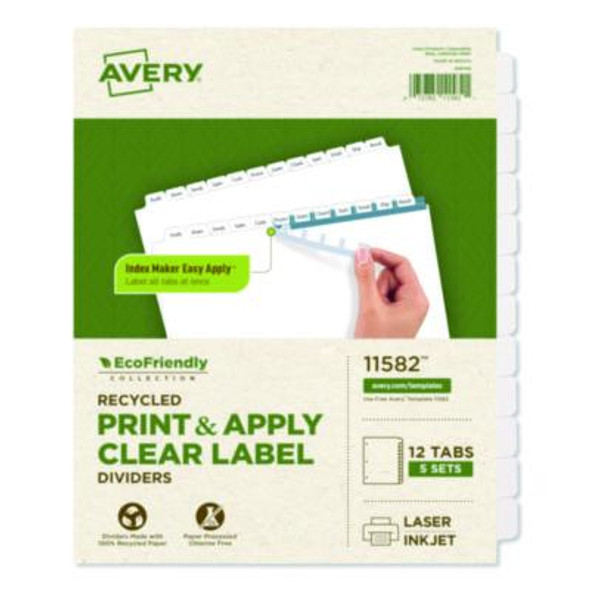 Index Maker Ecofriendly Print And Apply Clear Label Dividers With White Tabs, 12-Tab, 11 X 8.5, White, 5 Sets