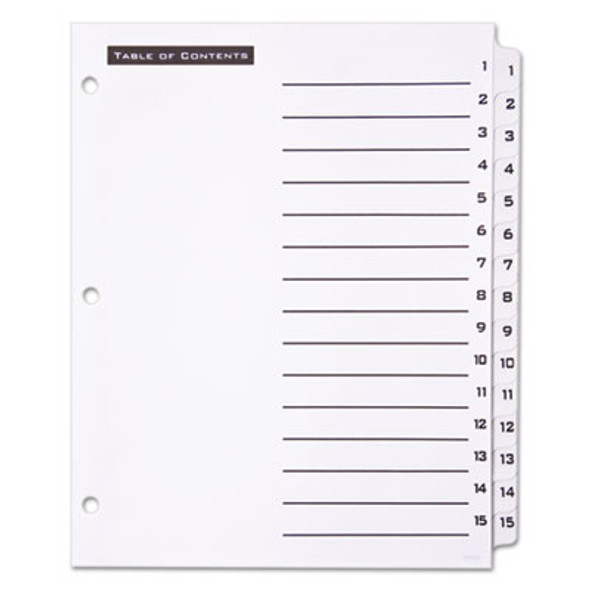 Table 'n Tabs Dividers, 15-Tab, 1 To 15, 11 x 8.5, White, White Tabs, 1 Set