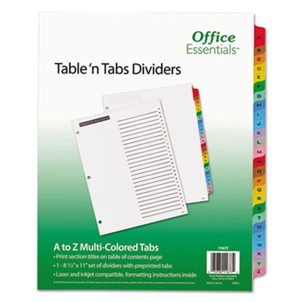 Table 'n Tabs Dividers, 26-Tab, A To Z, 11 x 8.5, White, Assorted Tabs, 1 Set