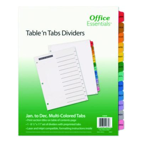 Table 'n Tabs Dividers, 12-Tab, Jan. To Dec., 11 x 8.5, White, Assorted Tabs, 1 Set