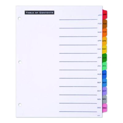Table 'n Tabs Dividers, 12-Tab, Jan. To Dec., 11 x 8.5, White, Assorted Tabs, 1 Set
