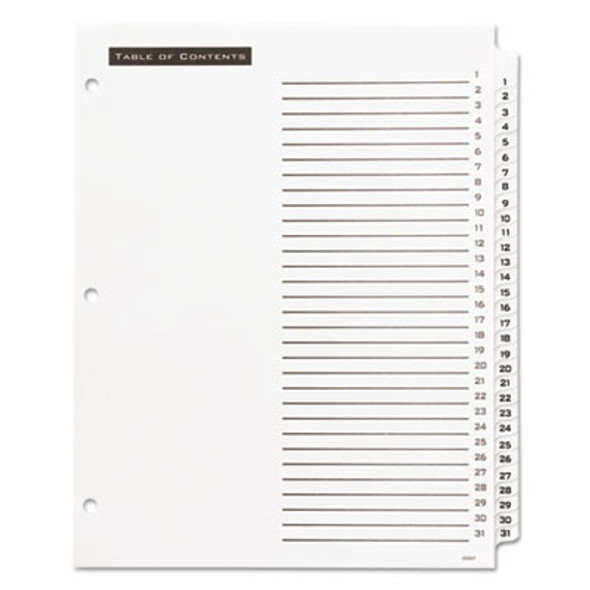 Table 'n Tabs Dividers, 31-Tab, 1 To 31, 11 x 8.5, White, White Tabs, 1 Set