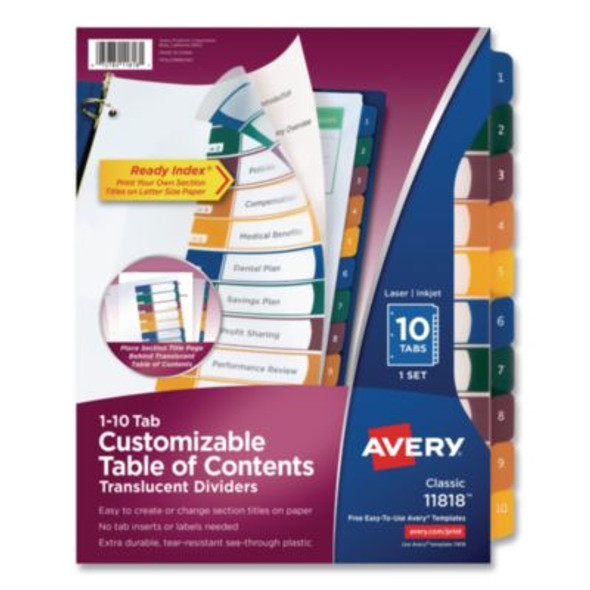 Customizable Table Of Contents Ready Index Dividers With Multicolor Tabs, 10-Tab, 1 To 10, 11 X 8.5, Translucent, 1 Set
