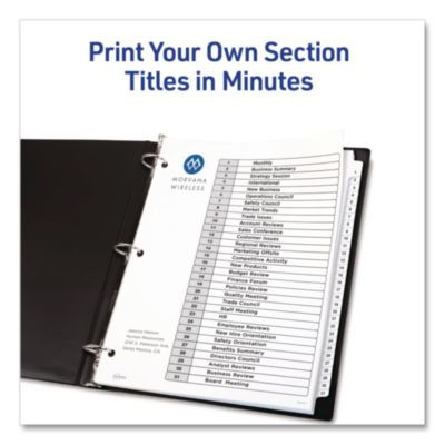 Customizable Table Of Contents Ready Index Black And White Dividers, 31-Tab, 1 To 31, 11 x 8.5, White, 6 Sets