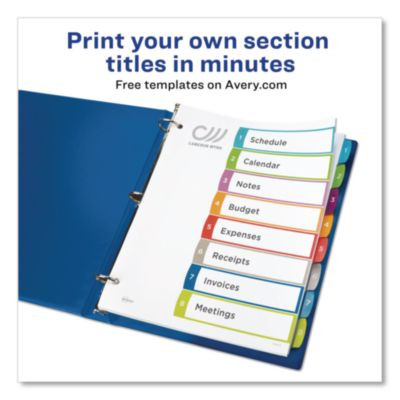 Customizable Toc Ready Index Multicolor Tab Dividers, 8-Tab, 1 To 8, 11 x 8.5, White, Contemporary Color Tabs, 1 Set