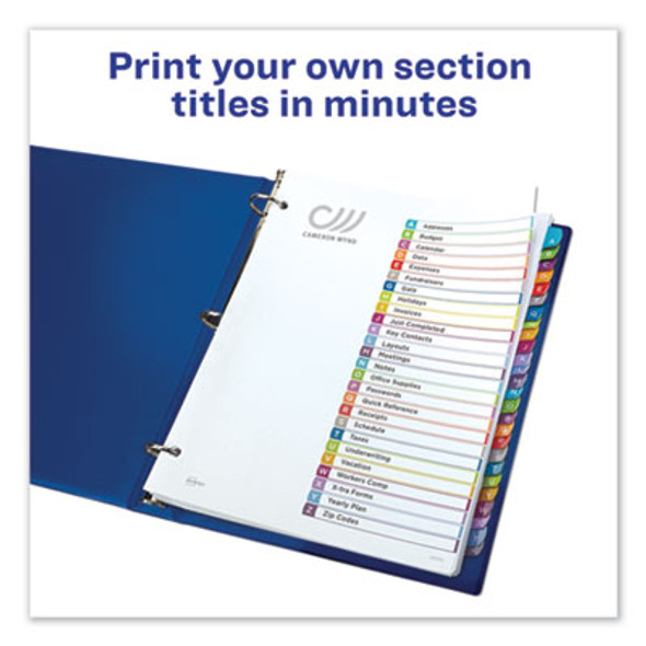 Customizable Toc Ready Index Multicolor Tab Dividers, 26-Tab, A To Z, 11 x 8.5, White, Contemporary Color Tabs, 1 Set