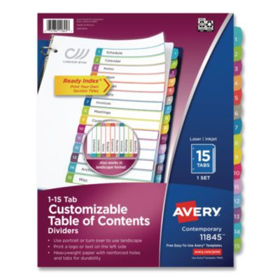 Customizable Toc Ready Index Multicolor Tab Dividers, 15-Tab, 1 To 15, 11 x 8.5, White, Contemporary Color Tabs, 1 Set