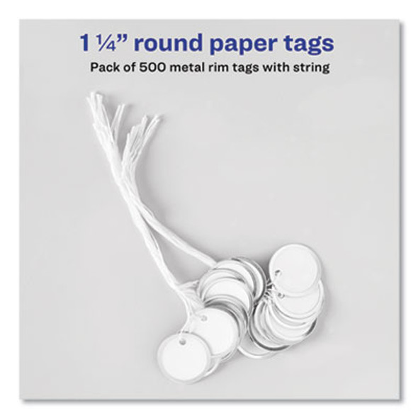 Heavyweight Stock Metal Rim Tags, 1.25" Dia, White, 500/Box