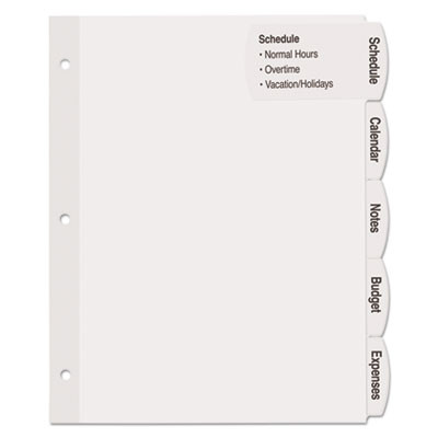 Big Tab Printable Large White Label Tab Dividers, 5-Tab, 11 x 8.5, White, 20 Sets