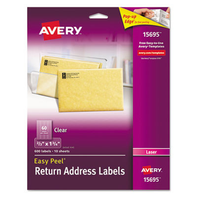 Matte Clear Easy Peel Mailing Labels W/ Sure Feed Technology, Laser Printers, 0.66 X 1.75, Clear, 60/Sheet, 10 Sheets/Pack