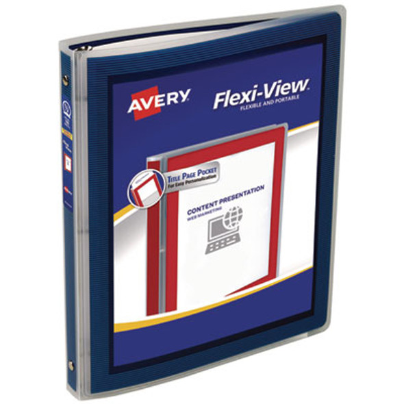 Flexi-View Binder With Round Rings, 3 Rings, 0.5" Capacity, 11 X 8.5, Navy Blue