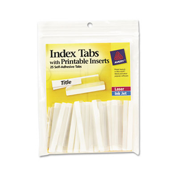 Insertable Index Tabs With Printable Inserts, 1/5-Cut, Clear, 2" Wide, 25/Pack