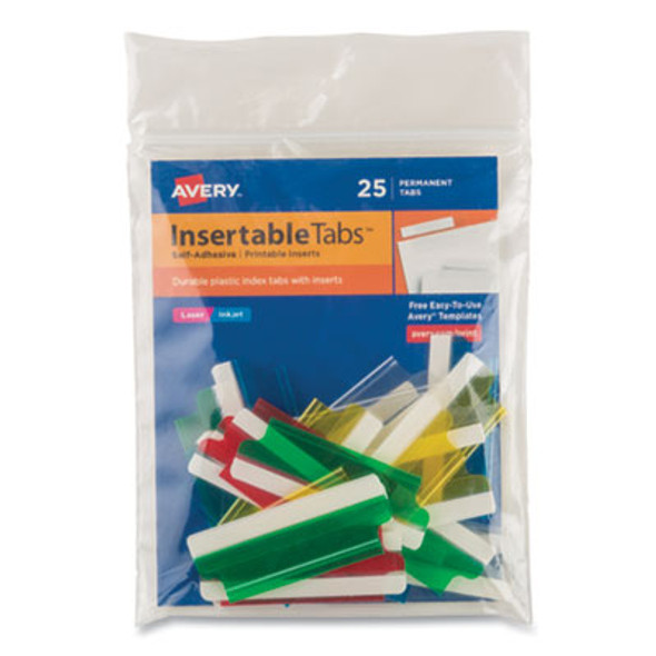 Insertable Index Tabs With Printable Inserts, 1/5-Cut, Assorted Colors, 2" Wide, 25/Pack