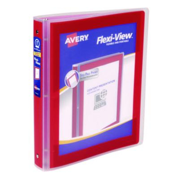 Flexi-View Binder With Round Rings, 3 Rings, 1" Capacity, 11 x 8.5, Red