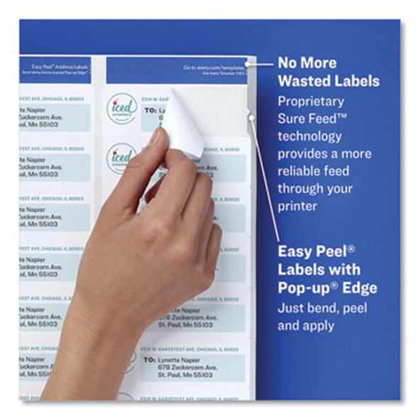 Easy Peel White Address Labels With Sure Feed Technology, Inkjet Printers, 1 X 2.63, White, 30/Sheet, 10 Sheets/Pack
