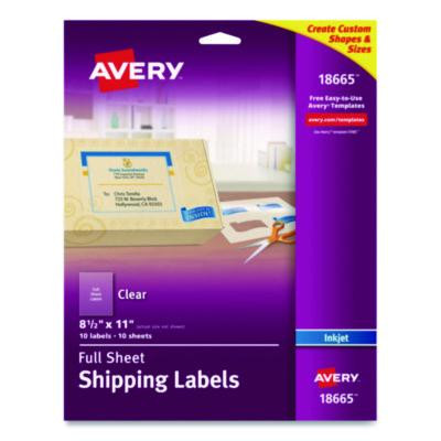 Matte Clear Shipping Labels, Inkjet Printers, 8.5 X 11, Clear, 10/Pack