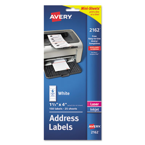 Mini-Sheets Mailing Labels, Inkjet/Laser Printers, 1 X 2.63, White, 8/Sheet, 25 Sheets/Pack