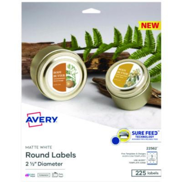 Laser/Inkjet Media Labels, Inkjet/Laser Printers, 2.5" Dia, Matte White, 9 Labels/Sheet, 25 Sheets/Pack