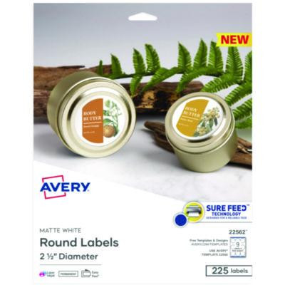 Laser/Inkjet Media Labels, Inkjet/Laser Printers, 2.5" Dia, Matte White, 9 Labels/Sheet, 25 Sheets/Pack