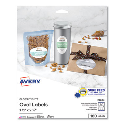 Oval Labels With Sure Feed And Easy Peel, 1.5 x 2.5, Glossy White, 180/Pack