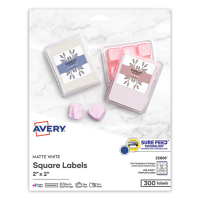 Square Labels With Sure Feed And Trueblock, 2 X 2, White, 300/Pack