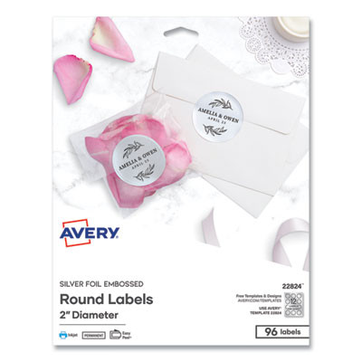 Round Labels, Inkjet Printers, 2" Dia, Silver, 12/Sheet, 8 Sheets/Pack