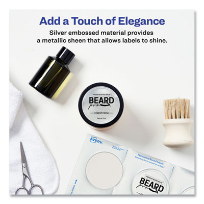 Round Labels, Inkjet Printers, 2" Dia, Silver, 12/Sheet, 8 Sheets/Pack