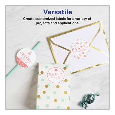 Round Print-To-The Edge Labels With Surefeed, 2.5" Dia, Glossy White, 90/Pk