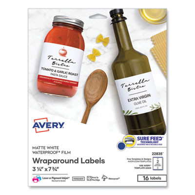 Durable Water-Resistant Wraparound Labels w/ Sure Feed, 3.25 x 7.75, 16/Pk