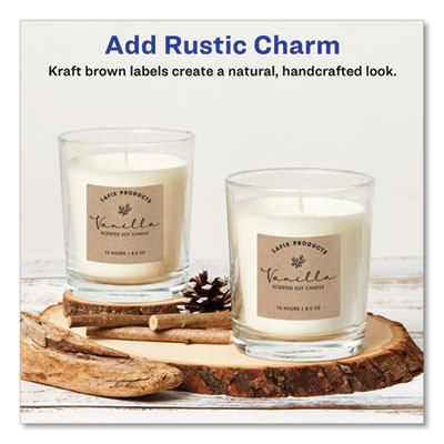 Square Print-To-The-Edge Labels, Inkjet/Laser Printers, 2 X 2, Kraft Brown, 12/Sheet, 25 Sheets/Pack