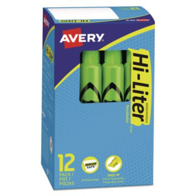 Hi-Liter Desk-Style Highlighters, Fluorescent Green Ink, Chisel Tip, Green/Black Barrel, Dozen